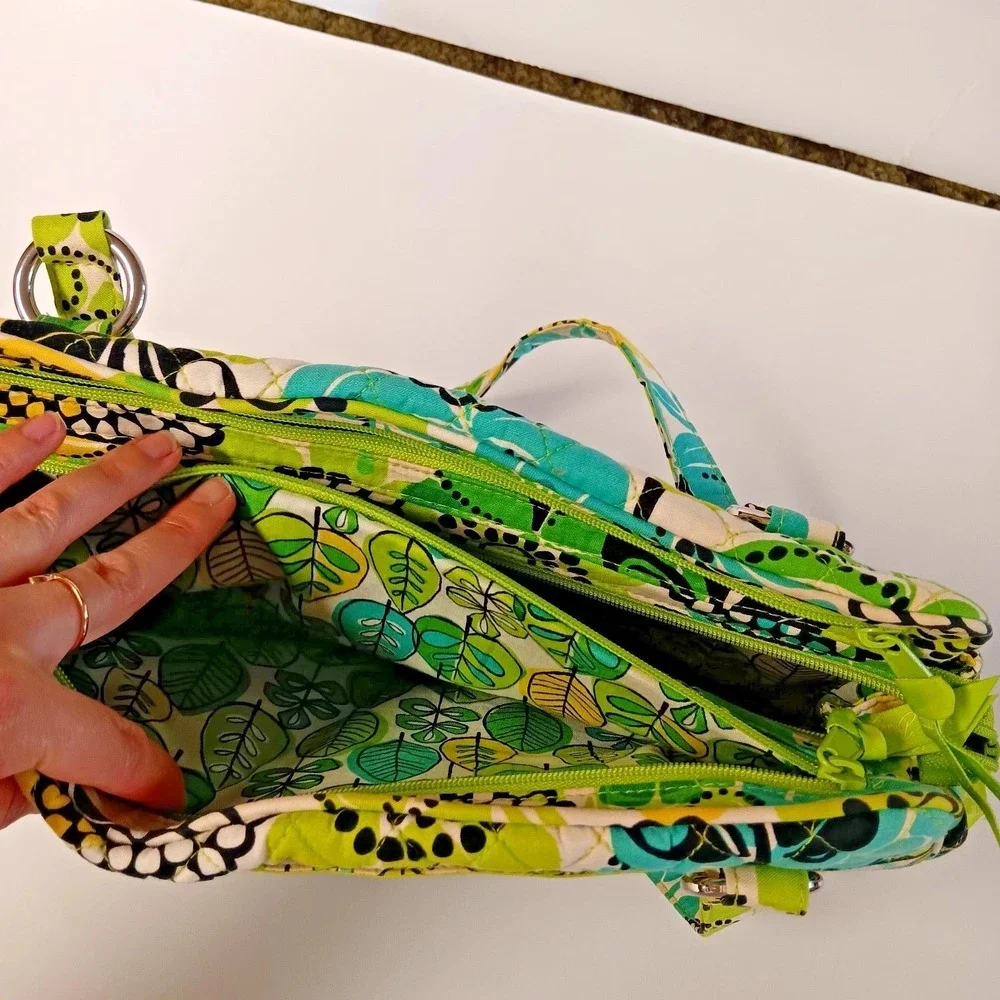 Vera Bradley Frame Bag Satchel Lime's Up Retired Floral Quilted Green Blue